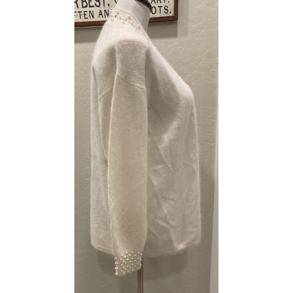 Eugenia by Angenie Winter White Open Cardigan SZ XL 40% Angora Embellished - Picture 7 of 16